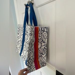 Hunt Slonem Belle Terry Canvas Tote Bag Multicolor with Bunnies